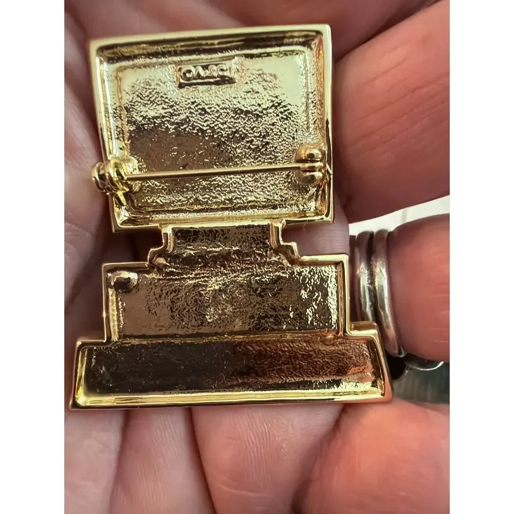Vintage AJC Gold Tone Computer & Monitor Pin Brooch with Rhinestones 1980's